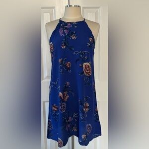 Xhilaration Blue Floral Halter Dress Cutout Back Rayon Size M NWT